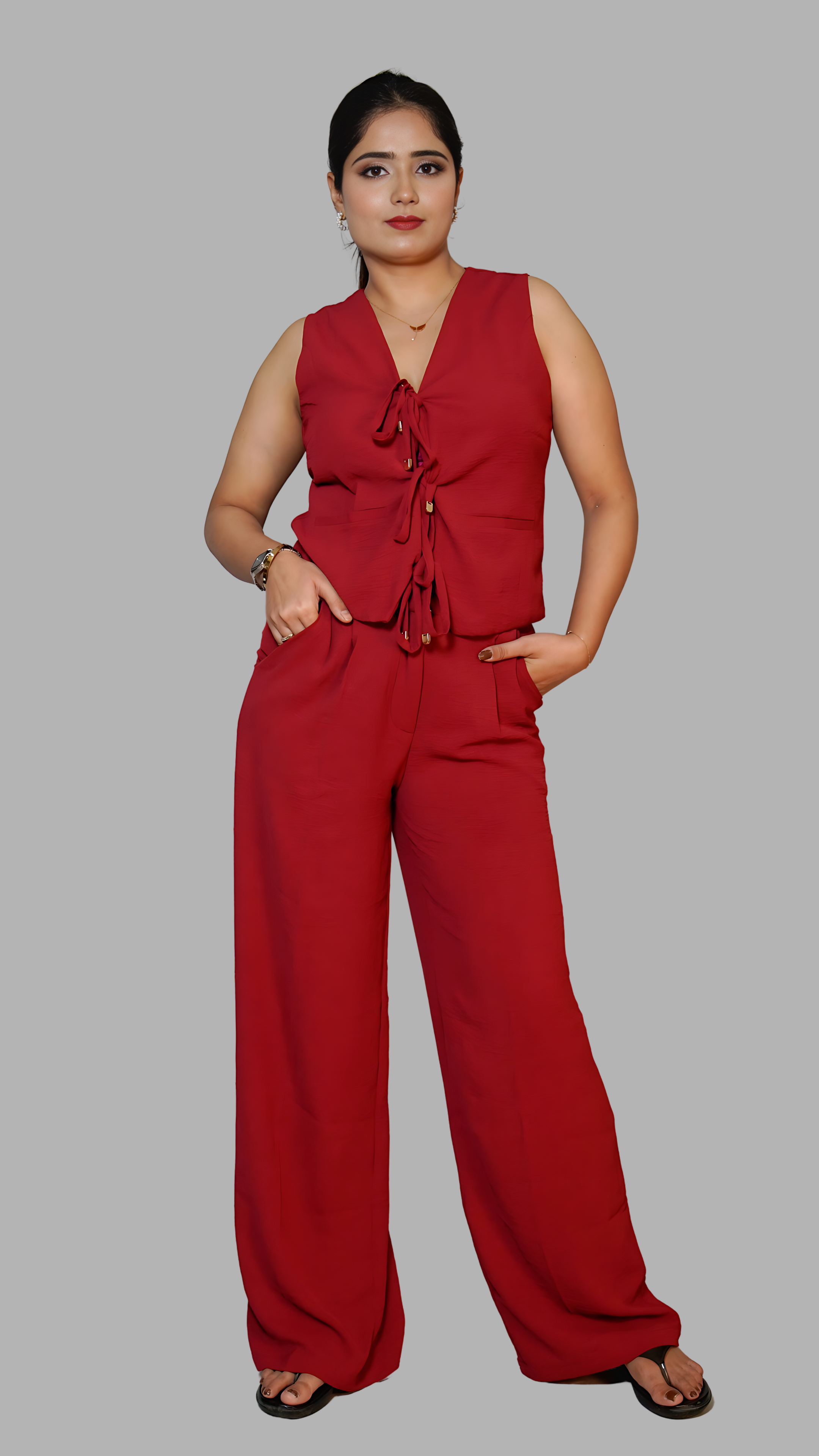 Crepe Waistcoat with Trouser Co-ord Set