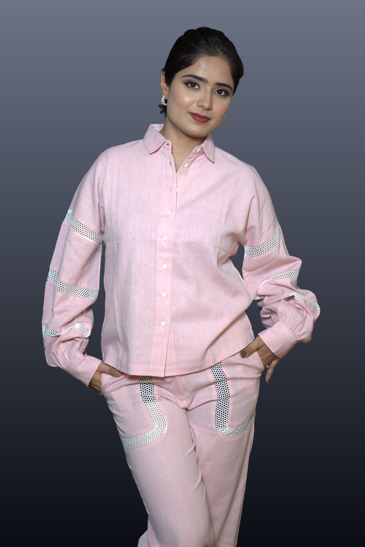 Chic Linen-Cotton Blend Shirt with Classic Pants