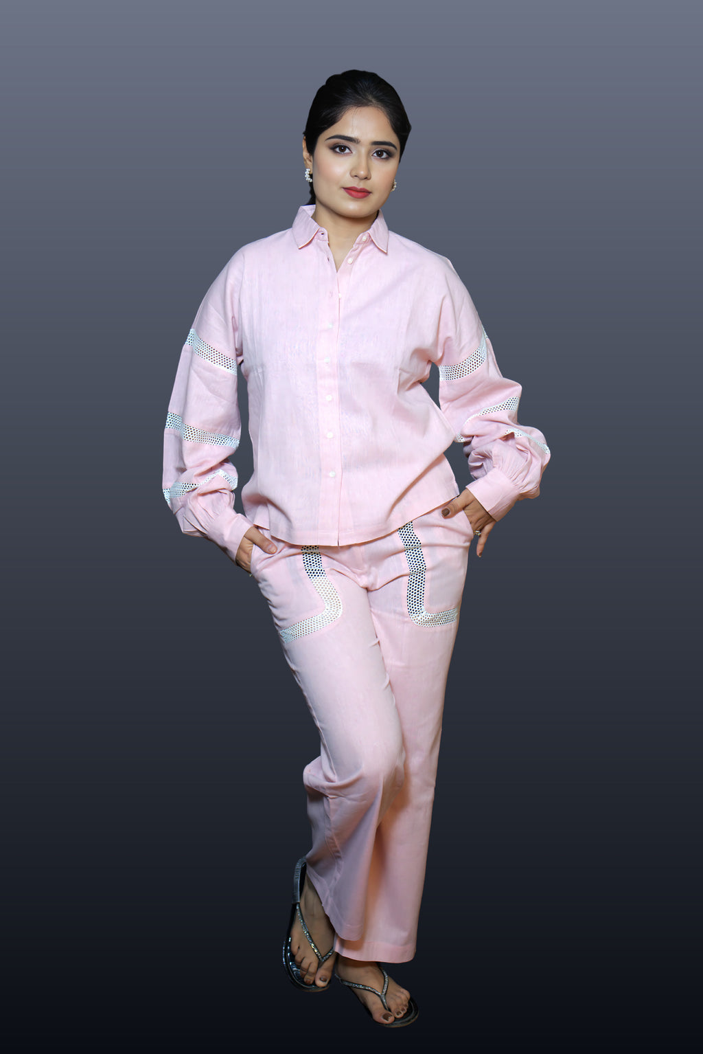 Chic Linen-Cotton Blend Shirt with Classic Pants