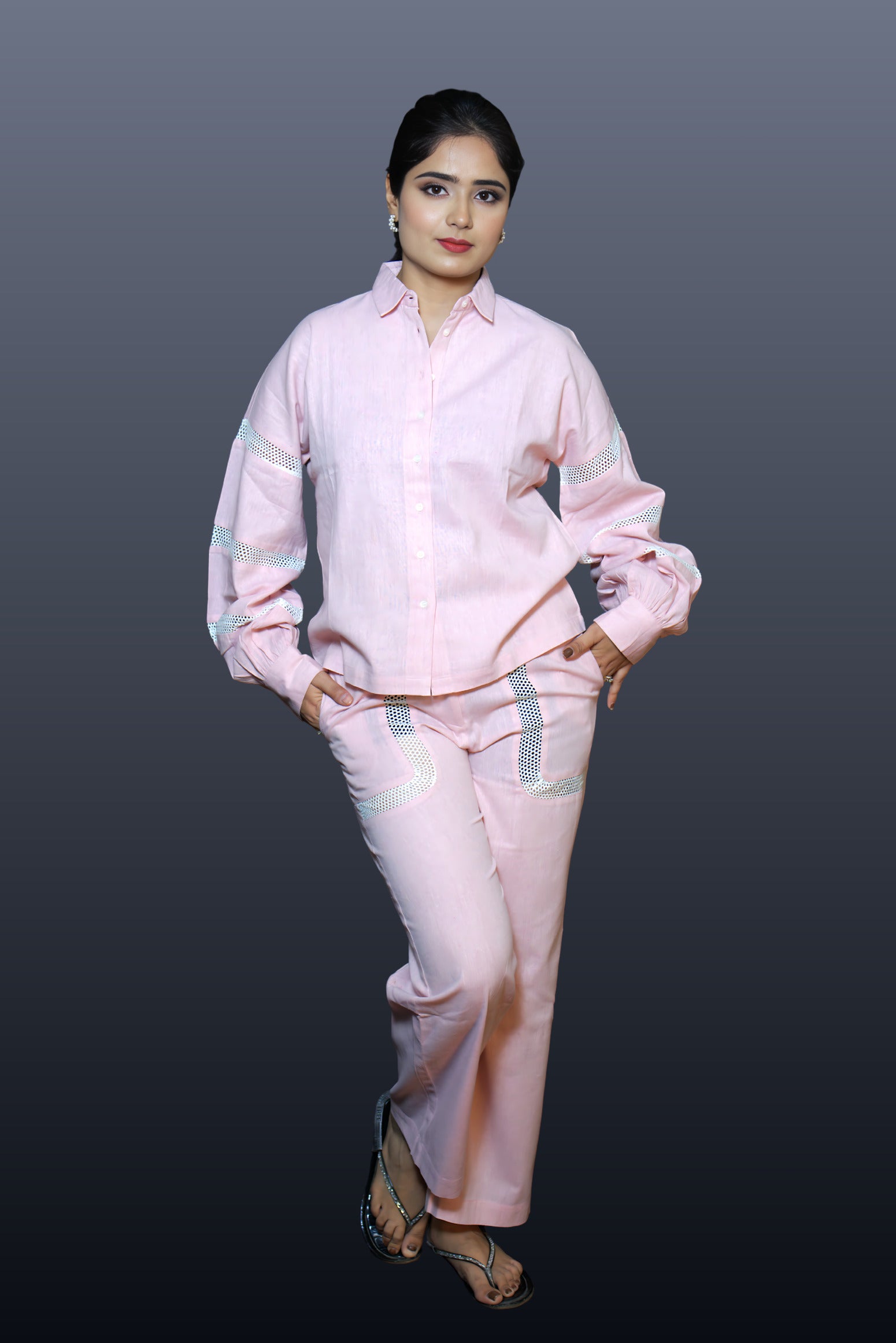 Chic Linen-Cotton Blend Shirt with Classic Pants