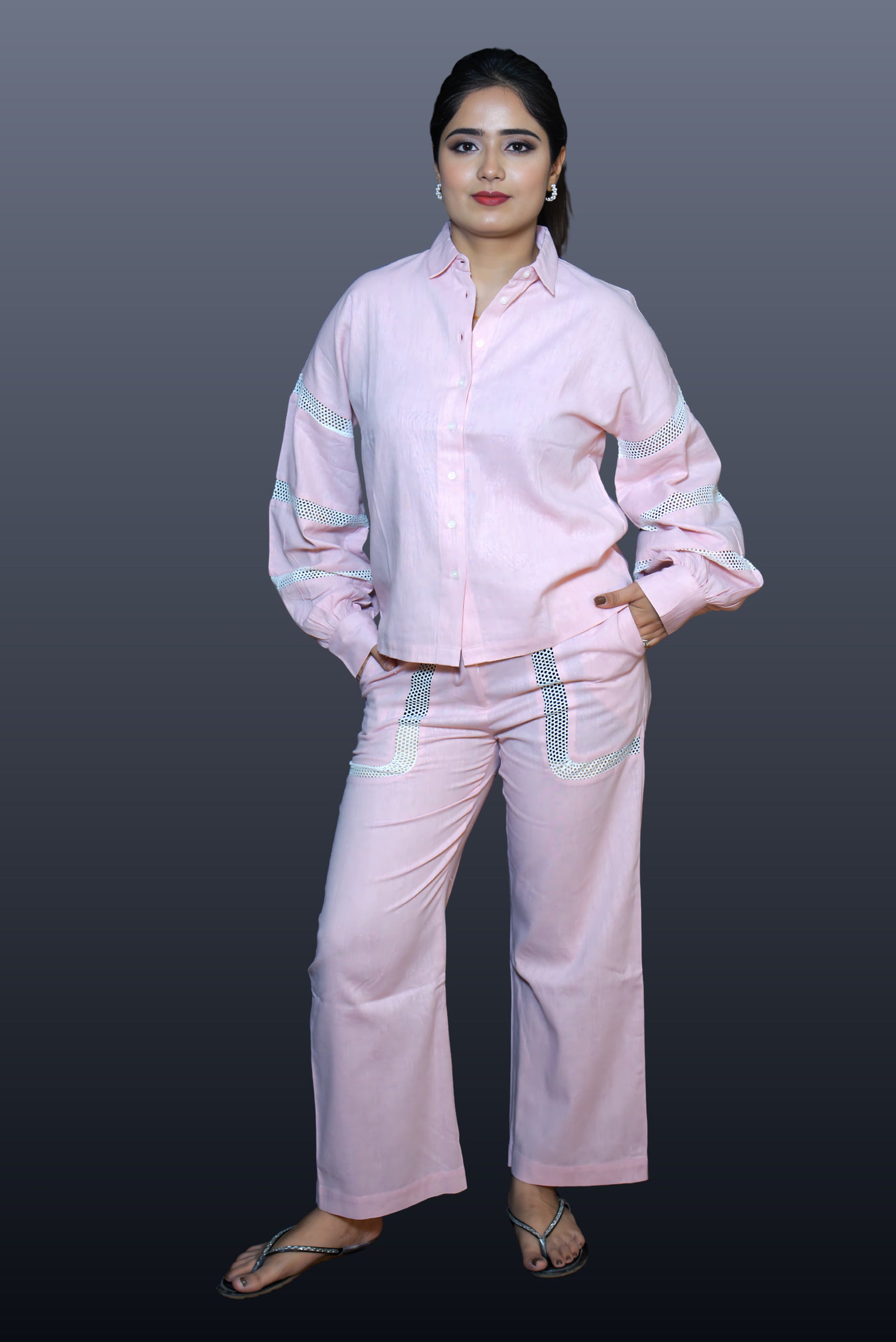 Chic Linen-Cotton Blend Shirt with Classic Pants