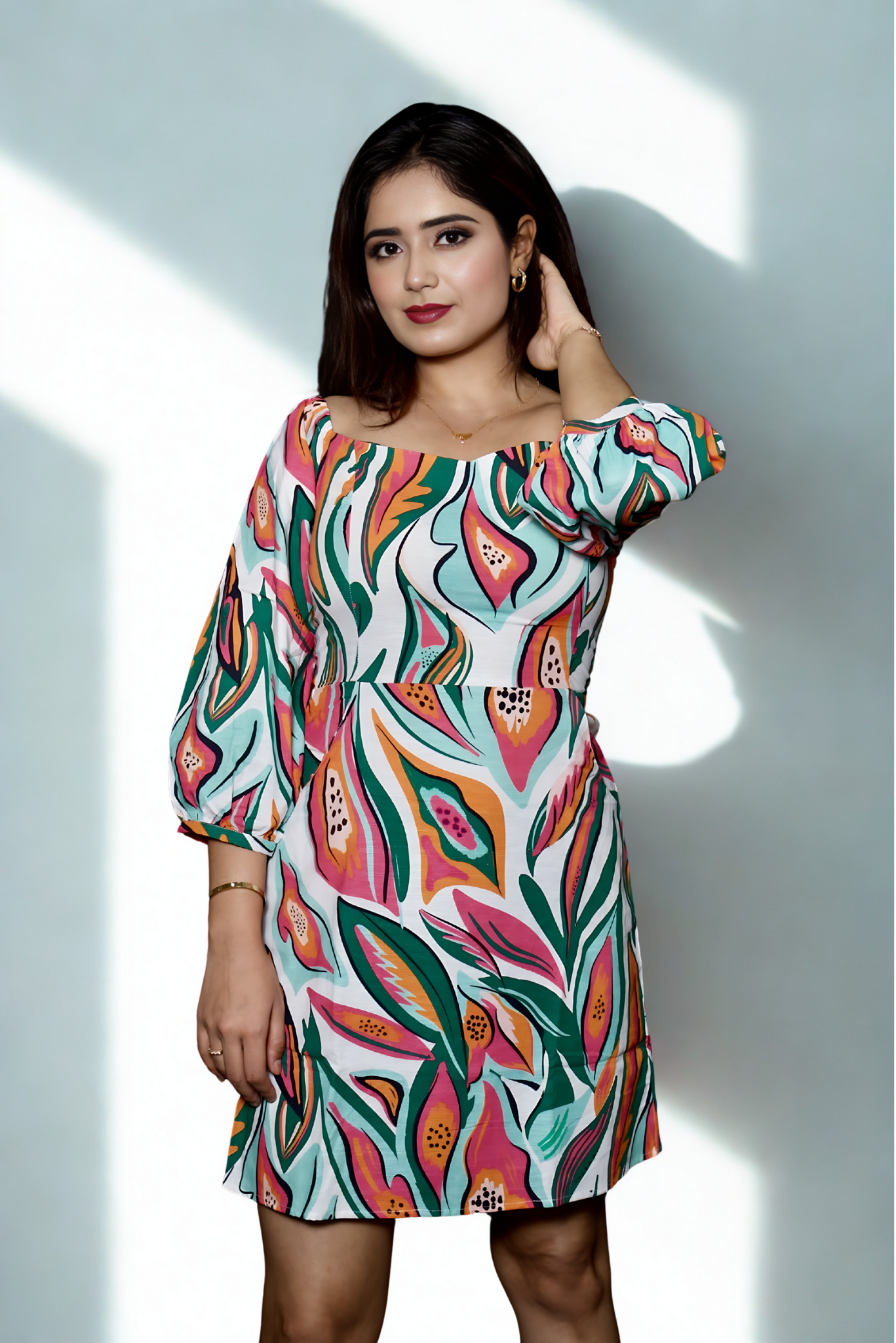 Paradise Garden Puff Sleeve Mini Dress