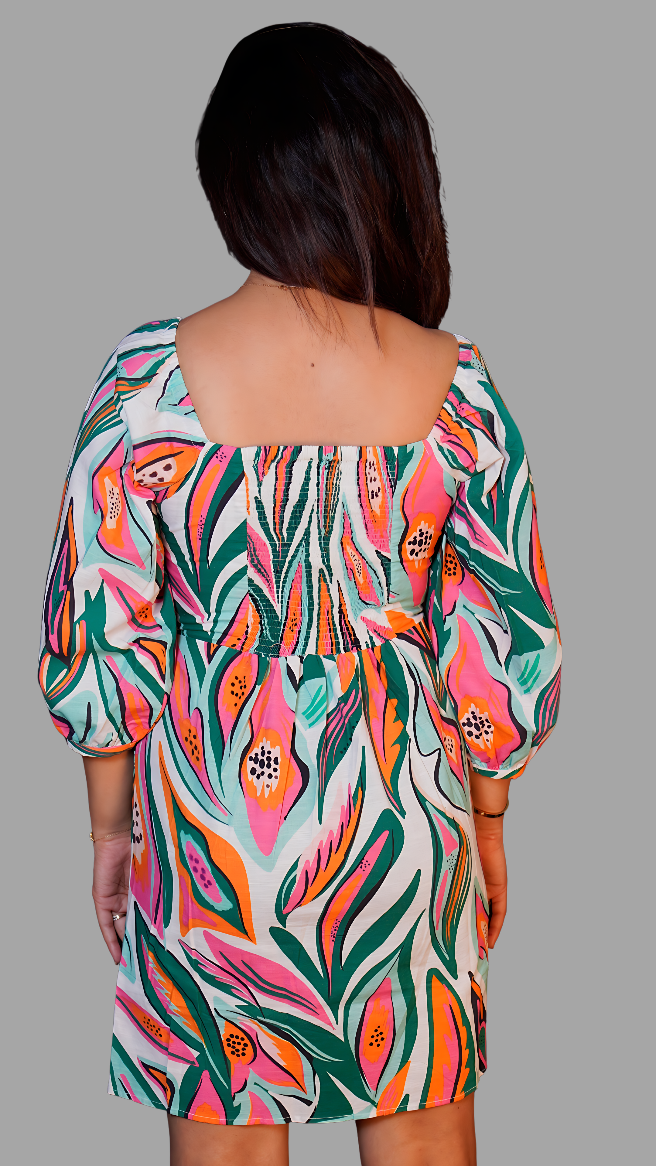Paradise Garden Puff Sleeve Mini Dress