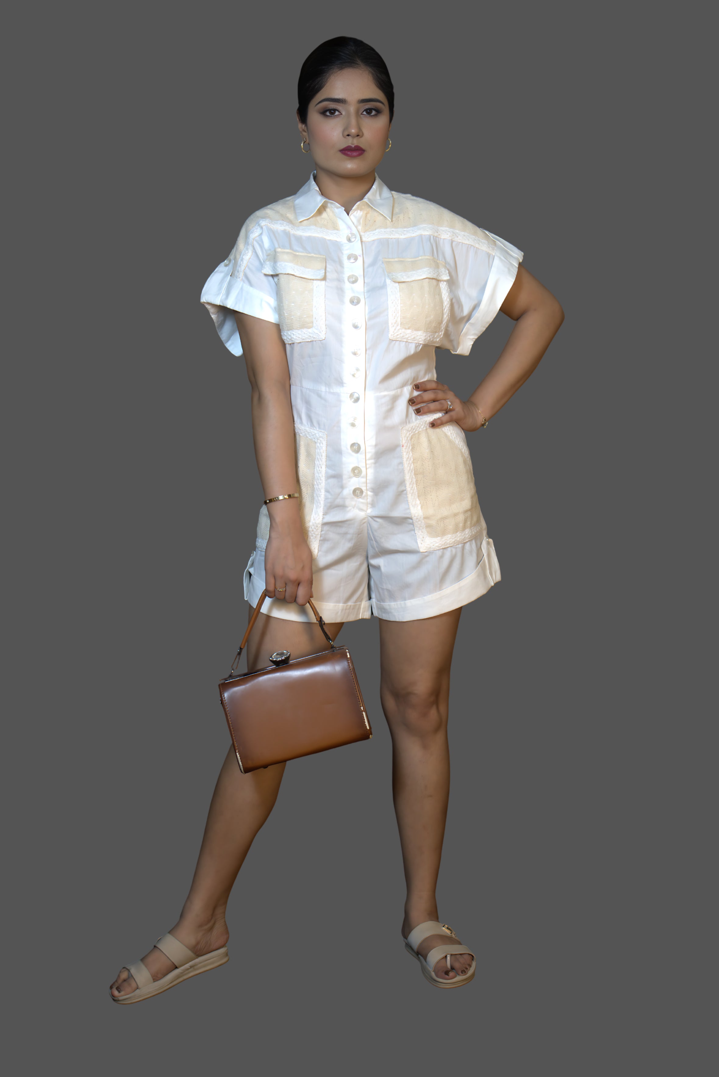 Waist Tie-Up Striped Playsuit