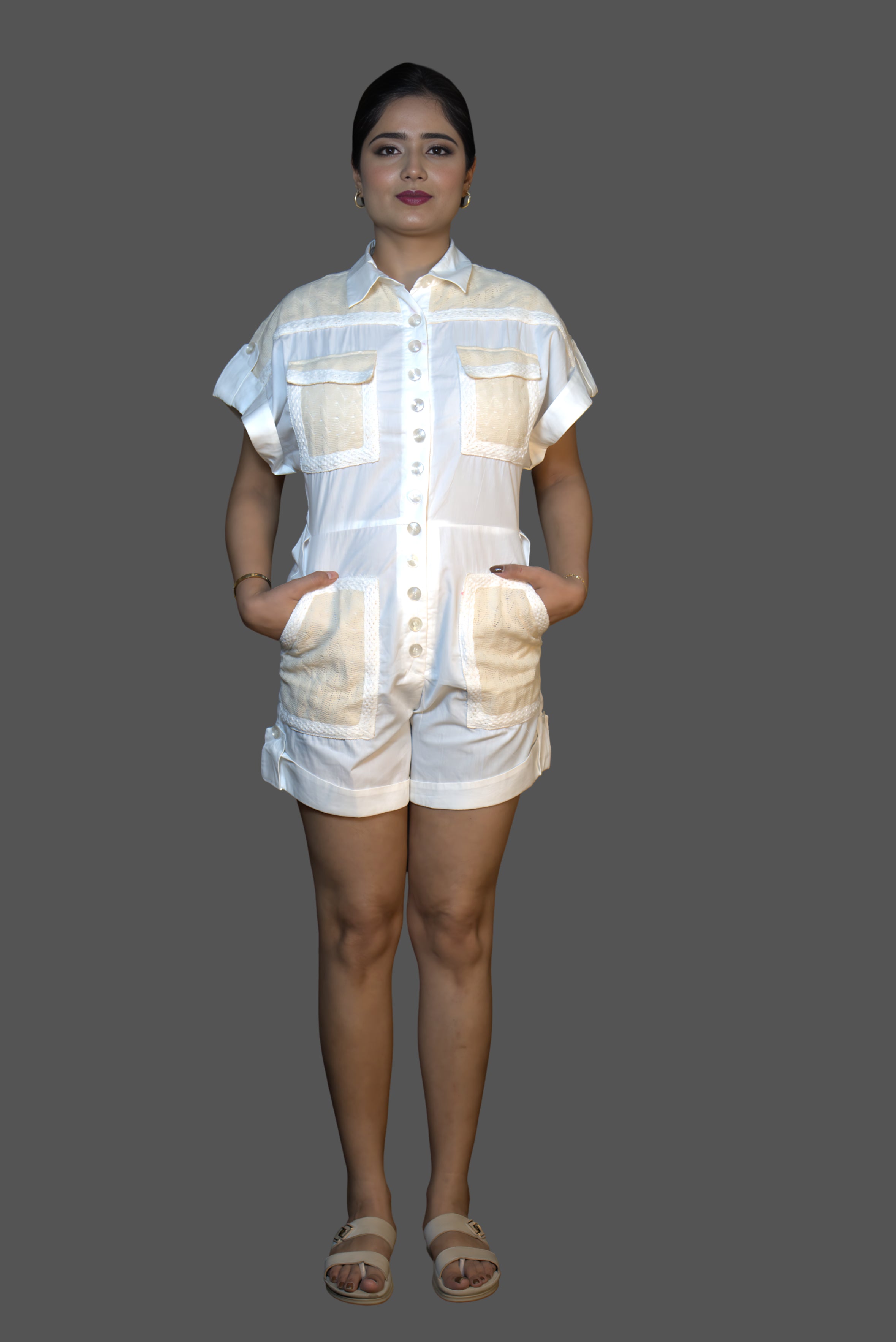 Waist Tie-Up Striped Playsuit