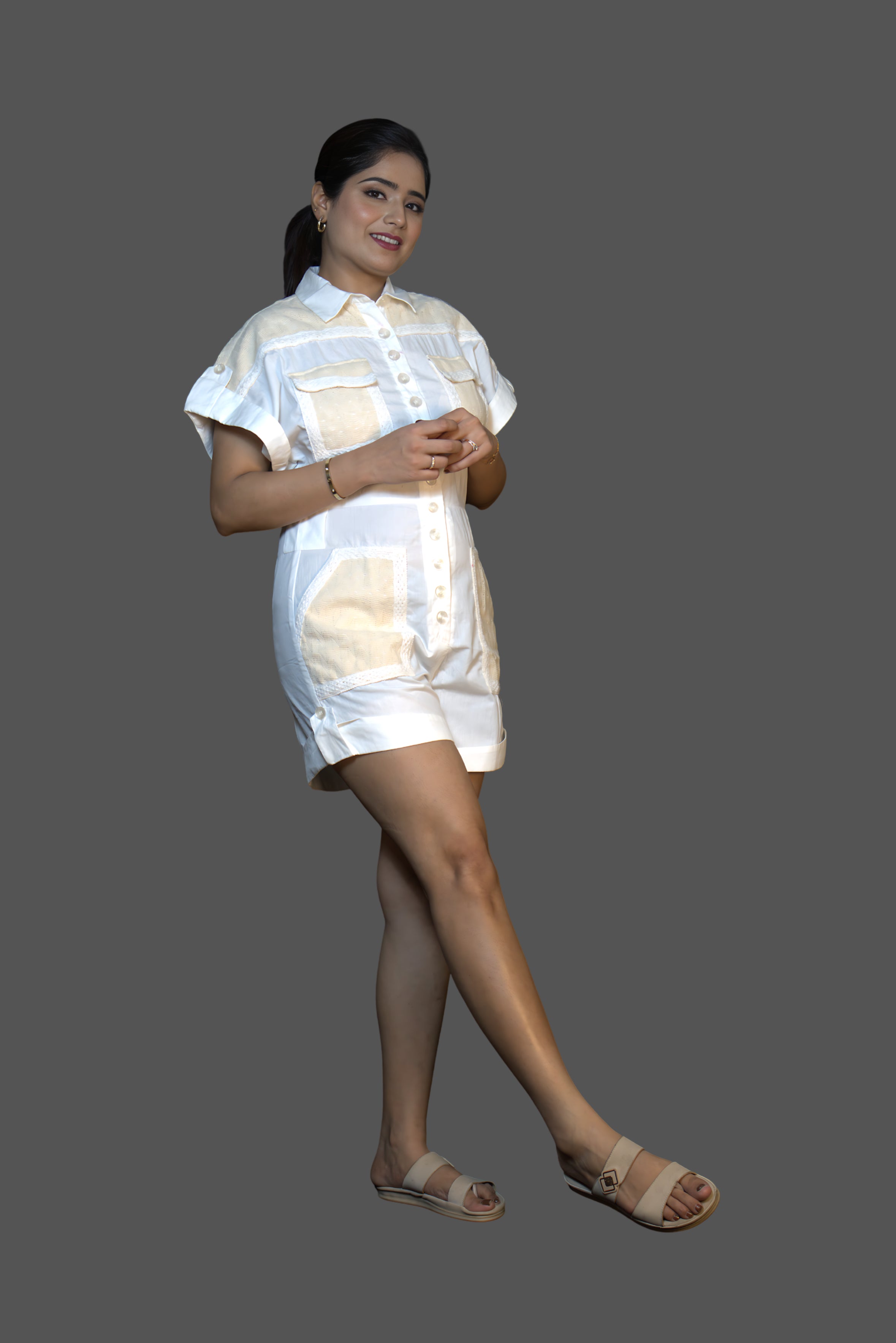 Waist Tie-Up Striped Playsuit